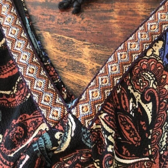 Umgee Boho Paisley Peasant Tunic Rust/Blue Size S - Picture 9 of 12